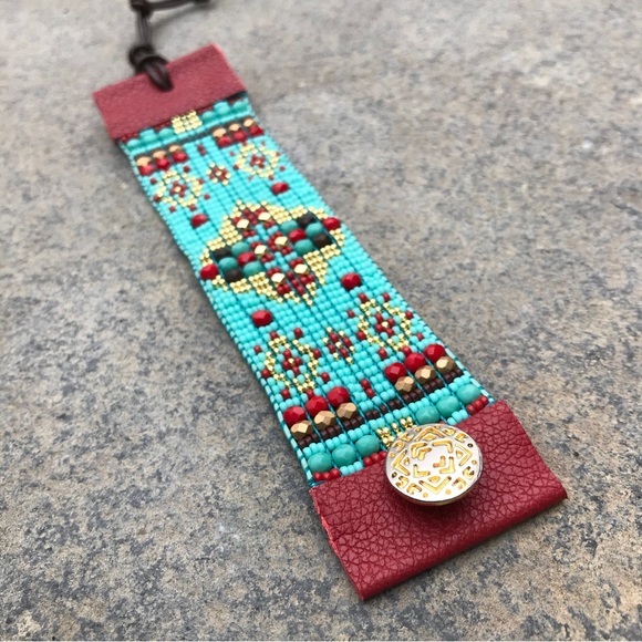 Boho beaded cuff bracelet - Picture 4 of 5